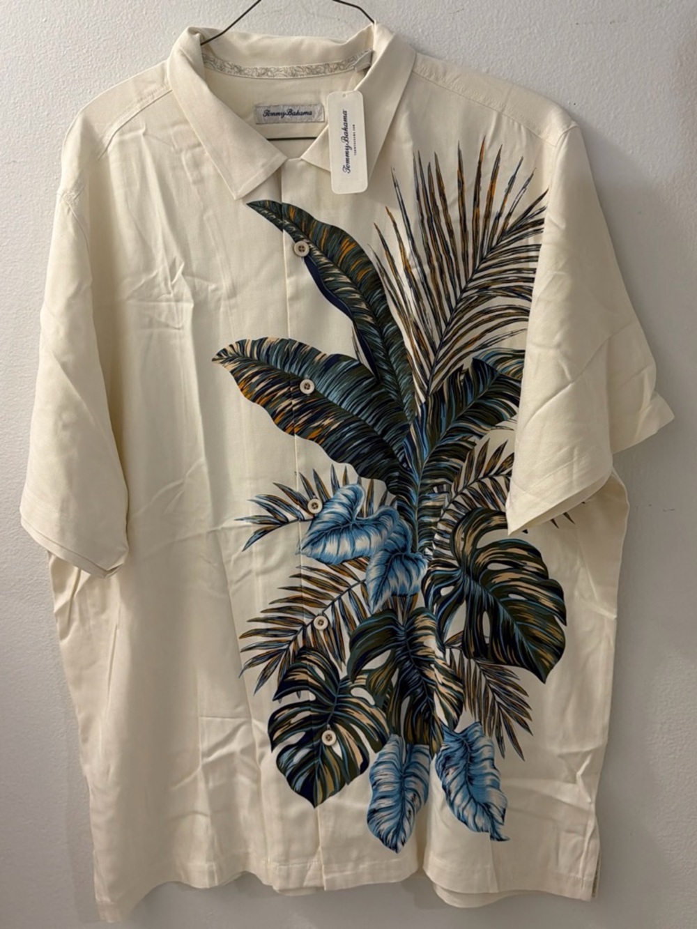 Tommy Bahama Cream Short-Sleeve Tropical Leaf Print Button-Up